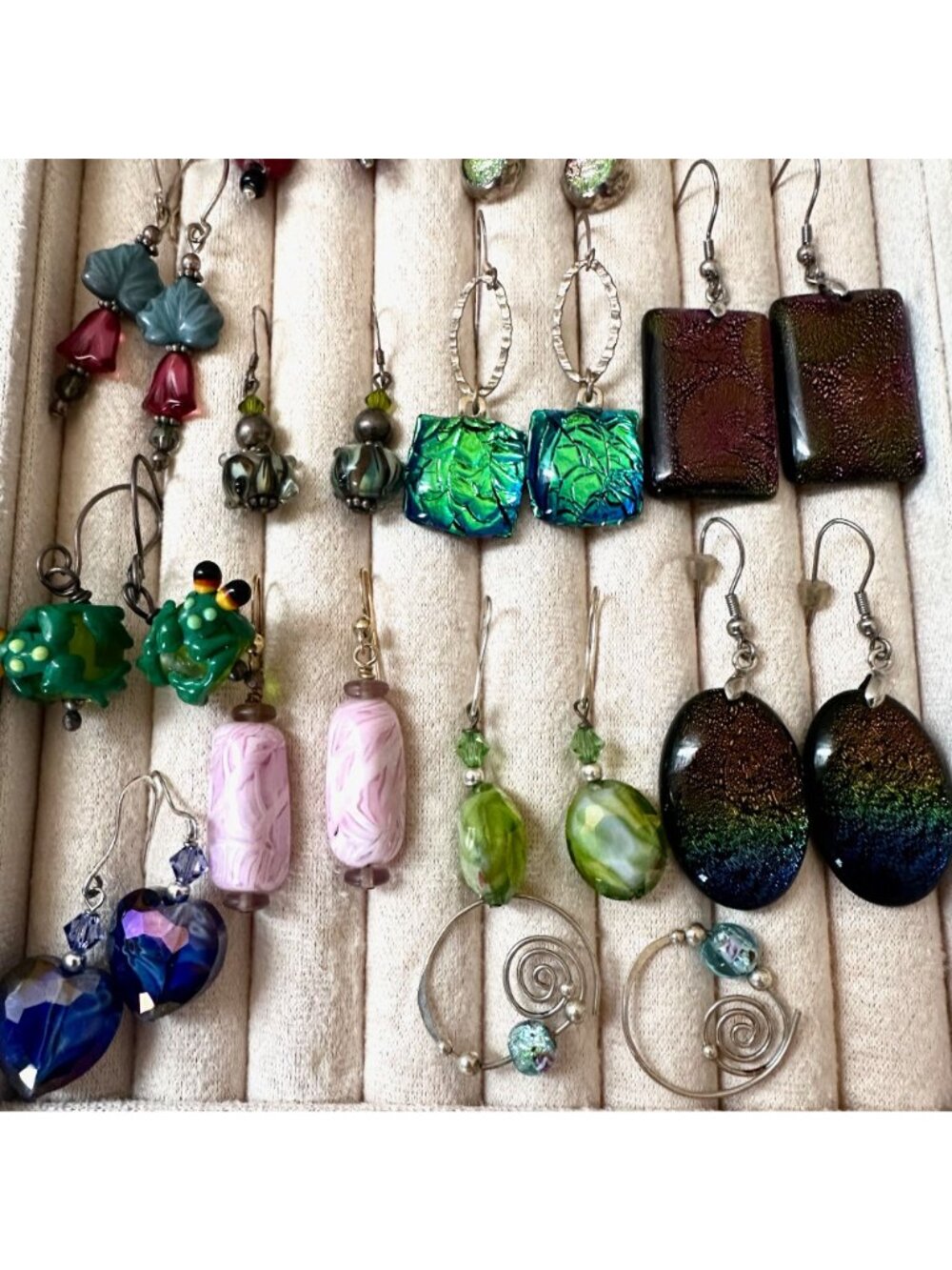 Jewelry Lot Art Dichroic Glass Pierced Earrings Sterling Silver Mixed Metals - Picture 7 of 8